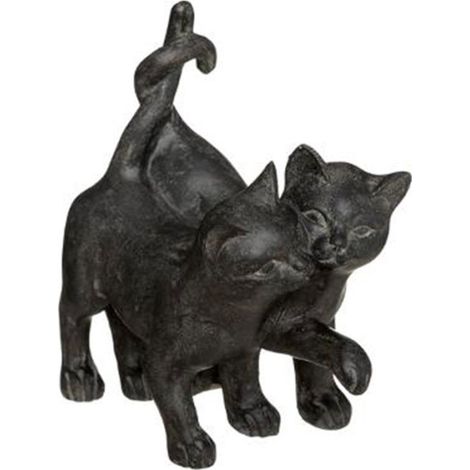 Statuette Déco "Couple Chatons" 15cm Noir