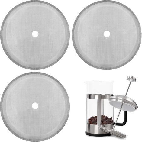 Pack of 3 replacement strainer filters for French press coffee makers, reusable stainless steel mesh filters for universal 1000 ml / 34 oz / 8 cup French press coffee makers (1/5)