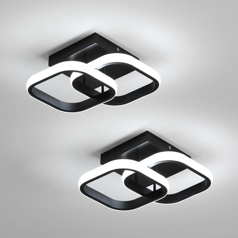 Lot de 2 Plafonniers LED Modernes, 22W 2475LM Petit Noir Plafonnier LED Carré Luminaires Intérieur pour Chambre Salon Allée Couloir Balcon, Lumière Blanche 6500K, 24cm (1/5)
