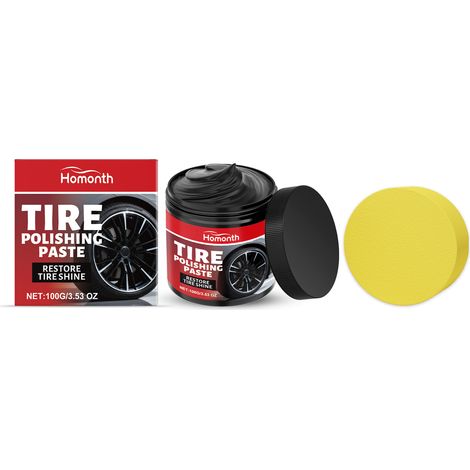 Pâte à polir les pneus HOMONTH, pâte de rechapage pour pneus de voiture, pâte de polissage et d'entretien portable pour pneus et prévention des fissures, 100 g x 1, éponge x 1 (1/5)