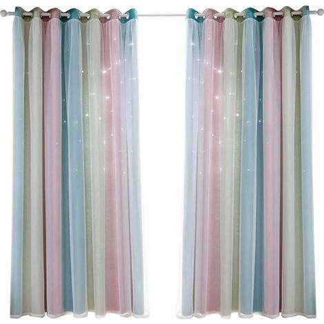 1 Panel Sternvorhänge Sterne Verdunklungsvorhang für Kinder Mädchen Schlafzimmer Esszimmer, Regenbogen Vollfarben Doppelschichtiger Stern Farbverlauf Ösenfenstervorhänge 132–240 cm
