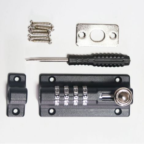 Serrure de porte à combinaison Serrure à combinaison à 4 chiffres, verrou de portail avec serrure à combinaison, verrou de serrure à combinaison de 120 mm, serrure de portail de sécurité avec vis anti (1/5)
