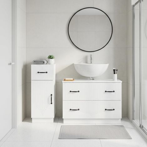 vidaXL Ensemble de 2 meubles de salle de bain HOORN Blanc brillant (1/5)