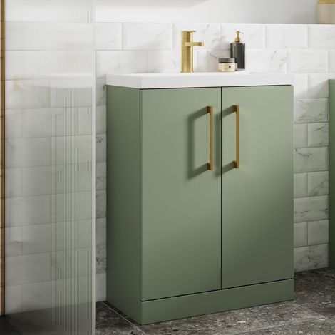 Nuie Arno Satin Green 500mm 2 Door Vanity Unit and Curved Ceramic Basin - ARN801G (1/5)