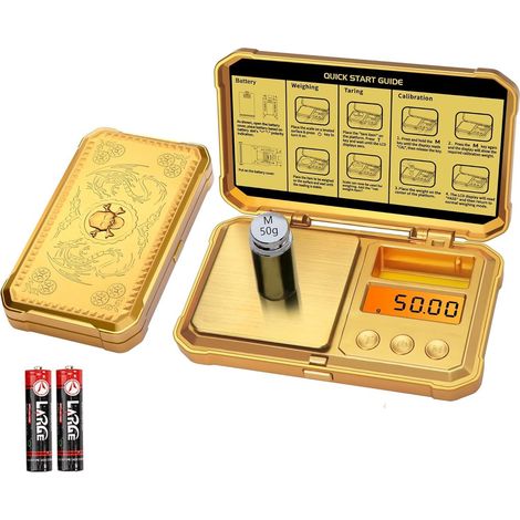 Balance de précision au milligramme, mini-balance numérique de poche 50 g / 0,01 g, balance pour poudres, bijoux, médicaments et chargement, balance à or avec poids d'étalonnage.