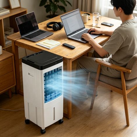 Refroidisseur d’air mobile à réservoir 10 litres, minuterie 7h30, livré avec télécommande, climatiseur sans installation pour chambre et salon