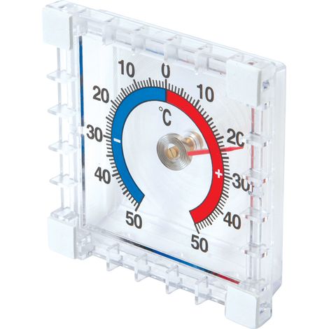 Silverline – Thermomètre intérieur/extérieur en plastique transparent – Plage de mesure -50 °C à +50 °C – Affichage code couleur – Dos adhésif pour installation facile (1/3)