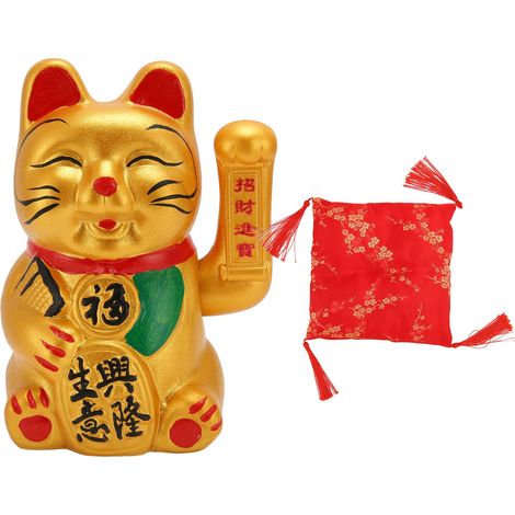 Chaton porte-bonheur Golden Battery, chat qui agite la patte pour la prospérité, sans décoloration, statuette de la chance pour restaurant hôtel 28 cm (1/5)