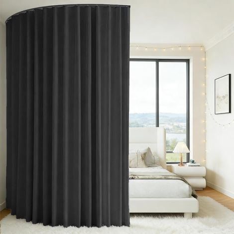 Rideau séparateur de pièce avec rail de plafond réglable 3 m - Montage au plafond sur rails - Opaque - Brise-vue - Pour le salon - Noir - H 220 x l 270 cm (1/5)