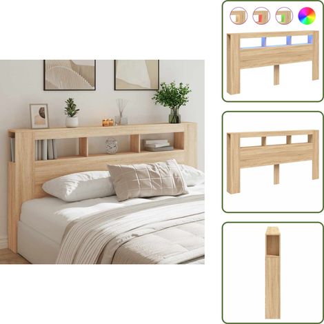 The Living Store Tête de lit à LED chêne sonoma 200x18,5x103,5cm bois ingénierie - Tête De Lit - Meuble De Chambre - Éclairage Led - Décoration Murale - Support Lombaire (1/5)