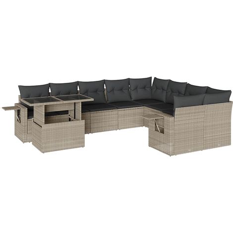 vidaXL Set Divano Giardino 10 pz con Cuscini Grigio Chiaro Polyrattan (1/5)