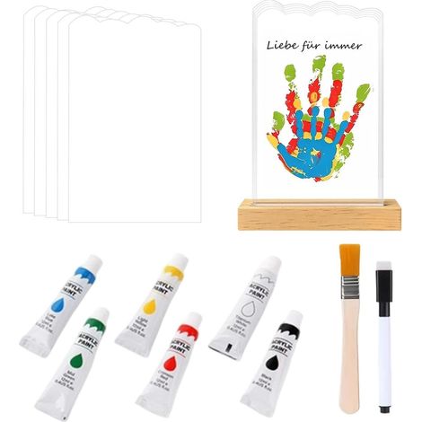 Kit Trace De Main Fliale Souvenir Pied en Acrylique Transparent Avec Cadre À Mains Fliales Sur Base En Bois Pour Animal Maman Papa Fille Enfant Épouse Mari Petit Parent Mariage (1/5)