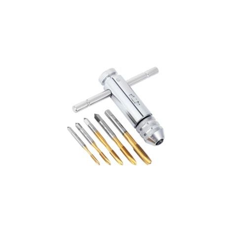 Gewindebohrer und Schneideisen, Gewindebohrer-Set, Handgewindebohrer, verstellbare Ratsche, T-Griff-Gewindebohrerschlüssel, HSS M3 M4 M5 M6 M8 metrische Gewindewerkzeuge - Crezuo