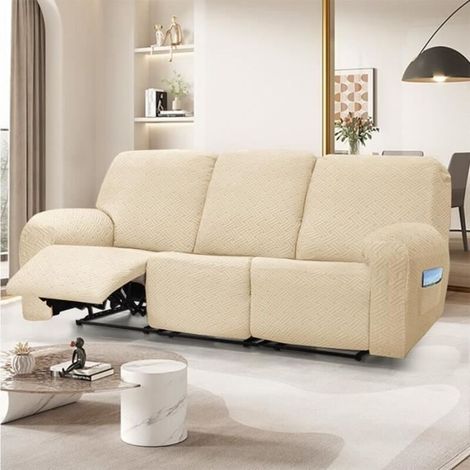 Housse Canapé Relax 3 Places,Housses de canapé Housse de chaise longue shiwares sofa Cover Blanc Ivoire (1/4)