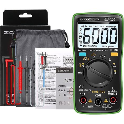 Digitales Multimeter mit LCD-Hintergrundbeleuchtung, Handmultimeter, professionell, 6000 Counts, True RMS Strommessung