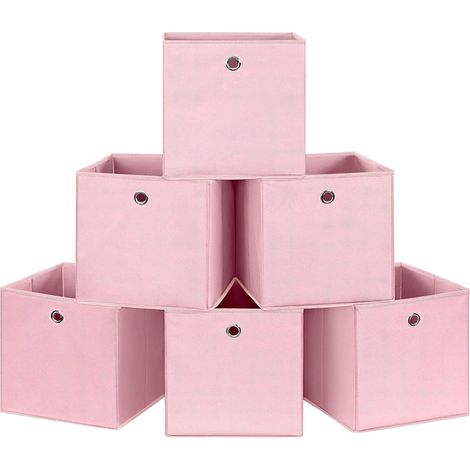 Lot de 6 Boîtes de Rangement Pliables, Tissu Non Tissé, 30x30x30 cm, Fond Renforcé, Œillets, pour Chambre, Salon