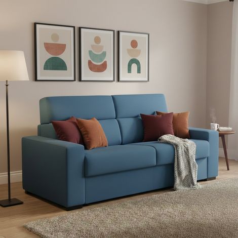 Sofá Cama 2 Plazas Casabona, Fundas Desmontables, Con Contenedor Hecho en Italia, Apertura Abatible, 180x95 cm azul (1/5)