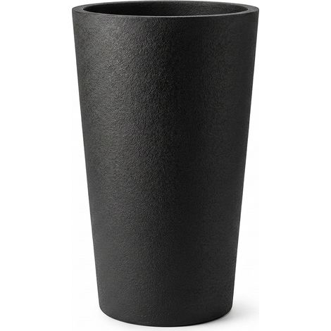 Vaso Alto Rotondo Nero Effetto Grafite in Poliresina e Pietra CM 62Fioriera Moderna da Interno ed Esterno con Foro di Drenaggio per Piante Ornamentali Design e Resistenza