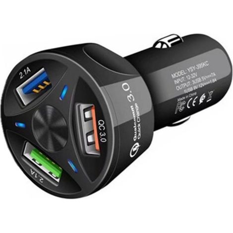 Cable téléreport Charge montée sur véhicule QC3.0, Charge rapide de plaque tournante de charge rapide de port de sortie 3USB monté sur véhicule de téléphone 3.1A - noir (1/2)