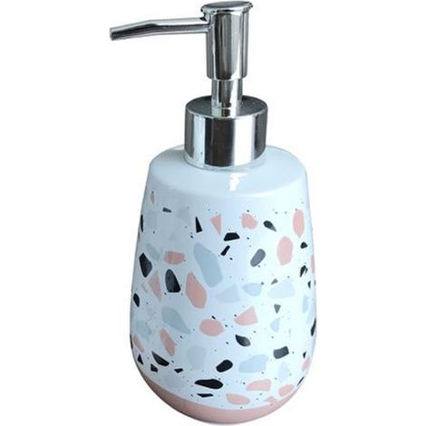 Trade Shop - Dosificador De Jabón De Baño Grit Blanco Multicolor Con Base Rosa 59875 - (1/2)