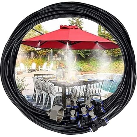 Sistema de nebulización de 8 metros, sistema de enfriamiento por pulverización para exteriores con 9 boquillas de latón, ideal para jardines e invernaderos.