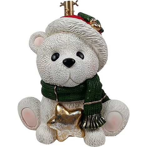 Base per Albero di Natale orso bianco seduto sciarpa verde e stella oro supporto piede decorazioni natalizie bambini felici (1/4)