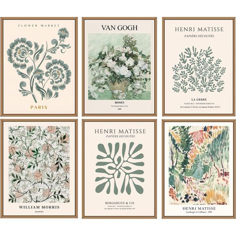 Lot de 6 impressions sur toile vert sauge pour chambre à coucher, salon, accessoires – affiches d'art vintage A4 sans cadre – Décoration murale esthétique pour mur (1/5)