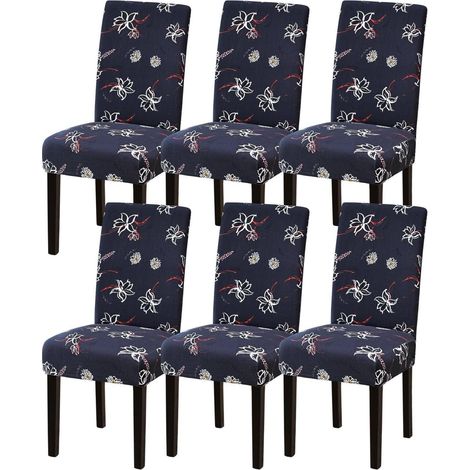 Lot de 6 housses de chaise stretch motif marguerites pour salle à manger (1/5)