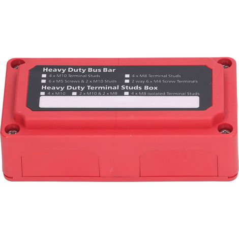 Boîte de distribution électrique avec bornes à vis M10, bloc de jonction, 48 V 300 A, rouge (1/5)