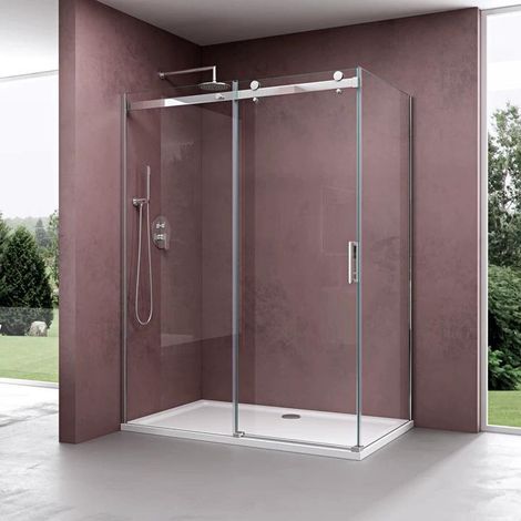 doporro Cabine de douche 70x135 paroi de douche avec porte coulissante Ravenna17 70x135x195cm montage réversible verre ESG transparent 8mm avec revetement NANO