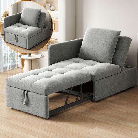 Canapé convertible 3-in-1 Leinenstoff grau 177x68x65 cm mit 5-fach verstellbarer Rückenlehne (1/5)