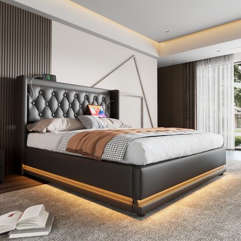 letto contenitore 160x200 con LED USB nero OKMYHOME (1/5)