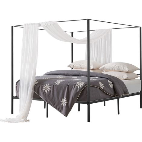 Cadre de Lit à Baldaquin King Size, Cadre à Quatre Colonnes en Métal, Support à Lattes en Acier Robuste, avec Espace de Rangement sous le Lit, Pas Besoin de Sommier à Ressorts, Maison, Noir (1/5)