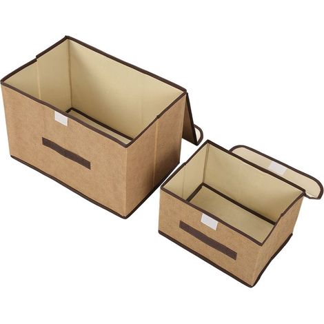 Set aus 6 faltbaren und multifunktionalen Aufbewahrungsboxen für Kleidung, aus Vliesstoff, mit Deckel, beige. (1/5)