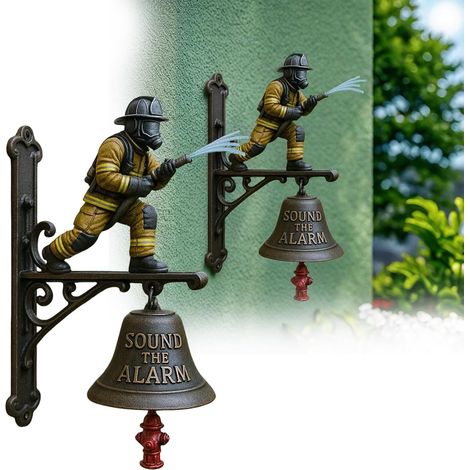 Sonnette porte pompiers kaki 25 cm, crochet suspension durable, décoration entrée unique (1/5)