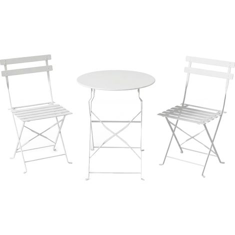 Set Bistrò da Esterno con Tavolo e 2 Sedie Pieghevoli in Metallo e Plastica Bianco (1/5)