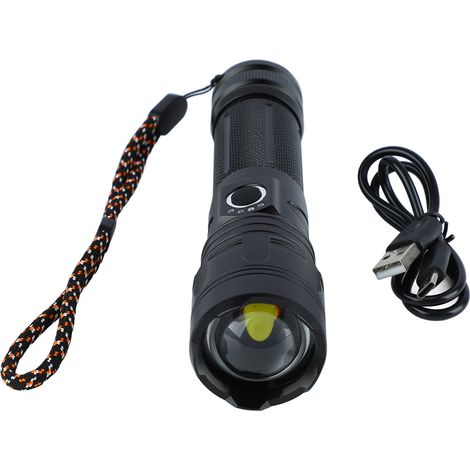 Lampe torche rétractable ultra-lumineuse à longue portée avec indicateur de batterie, en alliage d'aluminium et port USB, idéale pour le camping en plein air. (1/5)