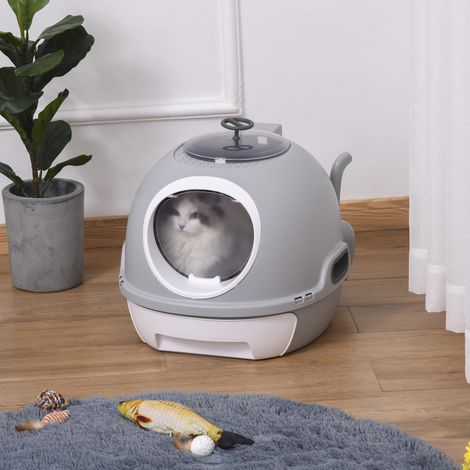 Bac à litière pour chat maison de toilette portable pour chat tiroir à litière coulissant porte battante lucarne + pelle - Modèle