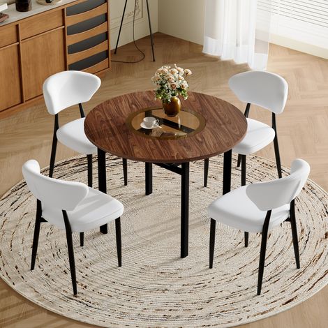 GagaEnsemble table ronde 100 cm avec 4 chaises blanches (1/5)
