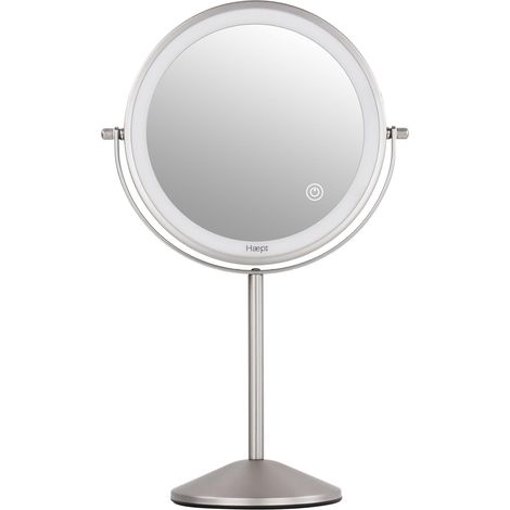 Miroir LED avec Grossissement 10X, Miroir Grossissant Double Face avec 3 Tons de Lumière, Luminosité Réglable, Commande Tactile, Batterie Rechargeable et Finition Nickel Brossé (1/5)