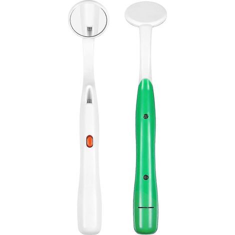 Lot de 2 miroirs dentaires antibuée avec éclairage LED pour l'inspection buccale et les soins dentaires à domicile. (1/3)
