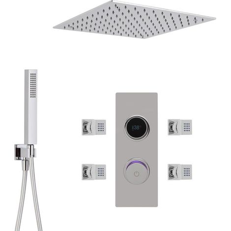 Hudson Reed – Colonne de douche thermostatique digitale 3 fonctions – Pommeau encastré carré – Fini chrome – 4 buses de massage – IPx4 (1/5)