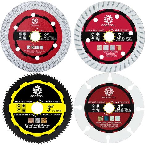 Diamond Disc 75 mm – 4 Pieces Diamond Saw Blade for Porcelain Tiles Wood Concrete Metal (1/5)