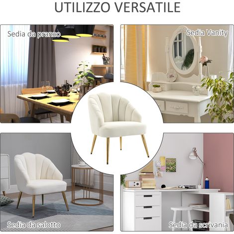 Fauteuil coquille rembourré velours crème, pieds acier, 63x65x84cm, pour salon et chambre. (1/5)