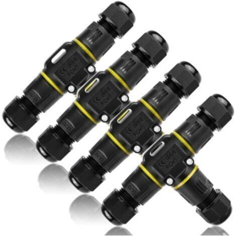 Connecteur Étanche Forme de T 4 Pièces Raccord Electrique Etanche IP68 Boîte de Jonction 3 Voies Connecteur Electrique Etanche Connecteurs de Câbles Étanches IP68 pour Câble de 3 à 12 mm de Diamètre