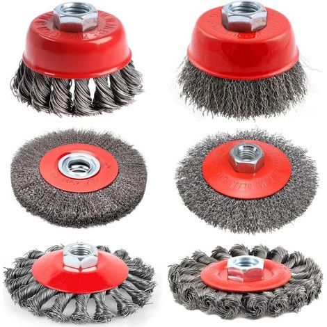 6 pièces Brosse Métallique pour Meuleuse D'angle, Jeu de Brosses Métalliques pour Perceuse Metal, Brosse Métallique Perceuse de 75 mm et 100 mm de Diamètre en Acier avec Filetage M14 (6) (1/5)