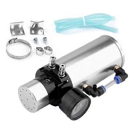 Car Universal Round Oil Breathable Catch Can with Vacuum Pressure Gauge (Silver) (1/5)