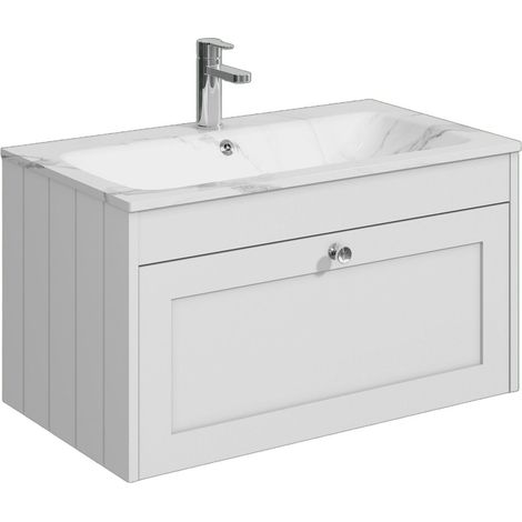 Balterley Butterton 800mm Wall Hung 1 Drawer Unit with Stone Basin 1 Tap Hole, Satin White (1/4)