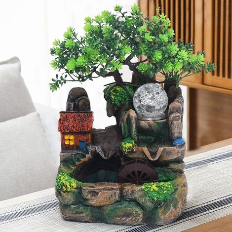 Fontaine d'intérieur avec plantes, fontaine de table, humidificateur cascade avec éclairage LED, pour l'intérieur et l'extérieur, humidificateur d'air, cadeau (1/5)