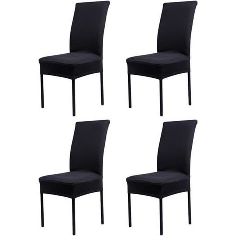 Housses de chaise - POPSPO - Lot de 4 - Noir - Spandex - Décoration facile (1/4)